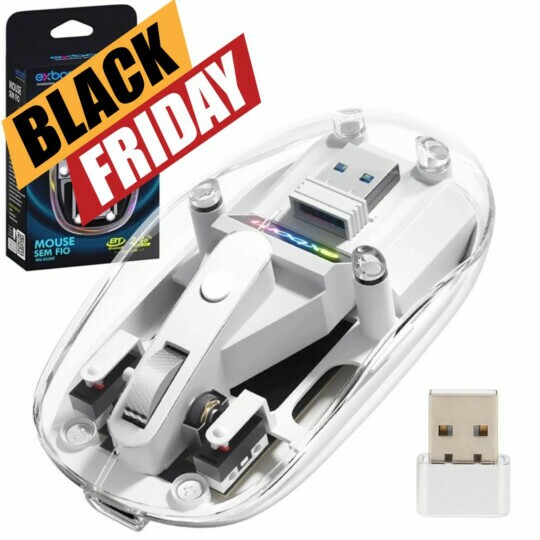 Mouse Sem Fio Wireless Bluetooth + 2.4ghz Transparente Exbom MS-350T