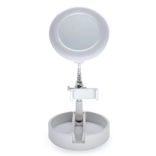 Iluminador Ring Light 6 Polegadas de Mesa Retrátil com Espelho Tomate - MLG-066