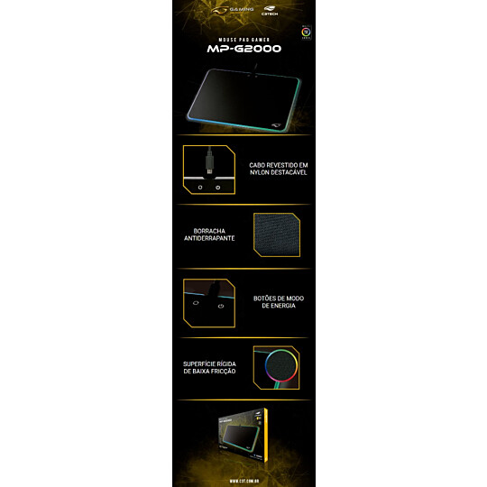 Mouse Pad Gamer C3Tech Speed com Led RGB MP-G2000BK 