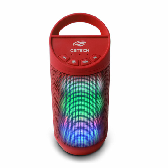Caixa de Som C3Tech Beat Bluetooth LED Portátil 8w RMS Vermelho - SP-B50RD