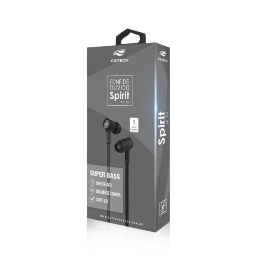Fone de Ouvido C3Tech Intra Auricular Spirit Preto - EP-05BK