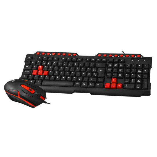Kit Teclado e Mouse C3Tech com fio Preto e Vermelho ABNT2 1200DPI - GK-20BK