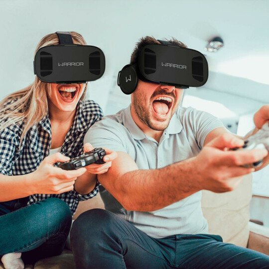Óculos Realidade Virtual 3D Gamer Warrior Hedeon com Fone de Ouvido Preto - JS086