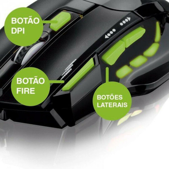 Mouse Gamer Multilaser Óptico 2400dpi com Quickfire Verde - MO208