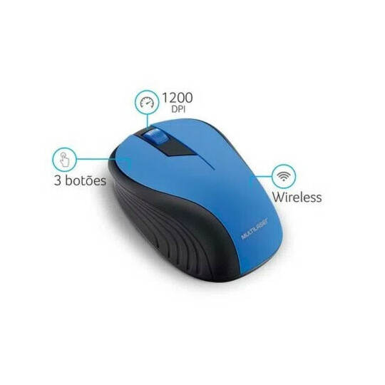 Mouse Sem Fio Multilaser 2.4ghz 1200 dpi Usb Preto/Azul - MO215