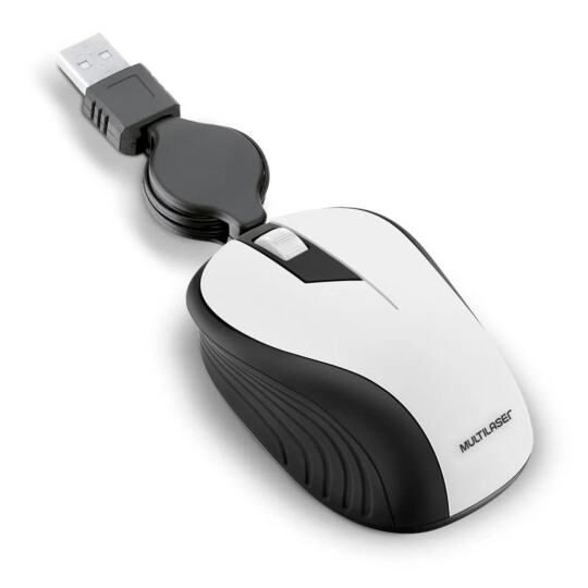 Mouse Multilaser Usb Retrátil Emborrachado 1200 dpi Branco - MO234