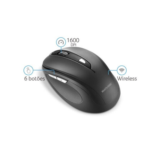Mouse Sem Fio Multilaser Comfort 2.4ghz Usb 6 Botões Preto - MO237