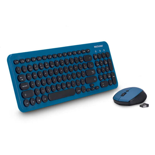 Teclado e Mouse Sem Fio Multilaser 2.4ghz Multimídia Teclas Redondas Usb Preto/Azul - TC233