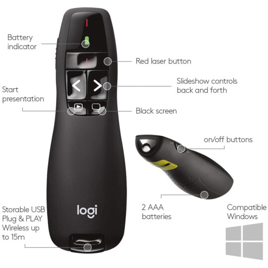 Apresentador sem fio Logitech Laserpoint Vermelho - R400
