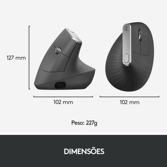 Mouse Ergonômico Sem fio Logitech BLuetooth+RC/nano Recarregável - MX VERTICAL 