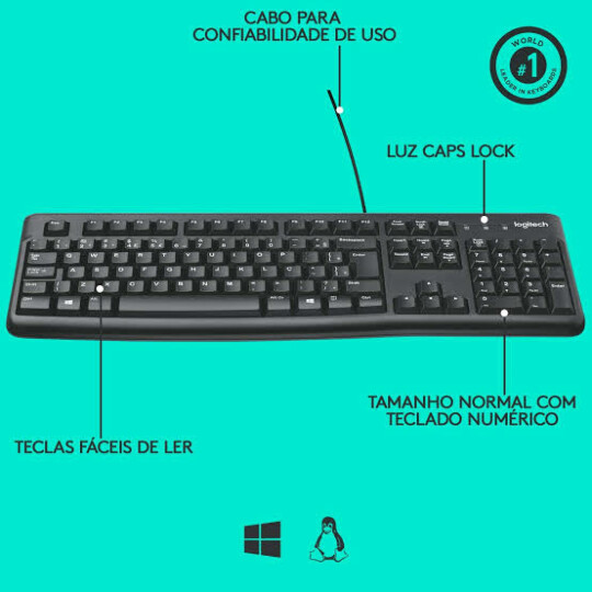 Teclado Logitech Com Fio Usb Preto Padrão ABNT2 - K120
