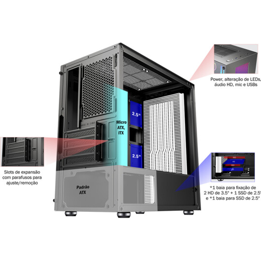 Gabinete Gamer K-Mex Bifrost IV Led RGB Mid Tower - CG-02RU