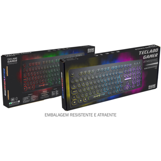 Teclado Gamer K-mex com Teclas Redondas Steampunk Led RGB ABNT2 - KM7628