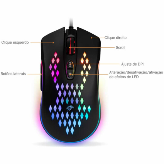 Mouse Gamer K-mex Usb Led RGB 6400 DPI - M370