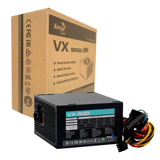 Fonte ATX Aerocool 500W Bivolt Manual S/ Cabo 59764 - VX-500 