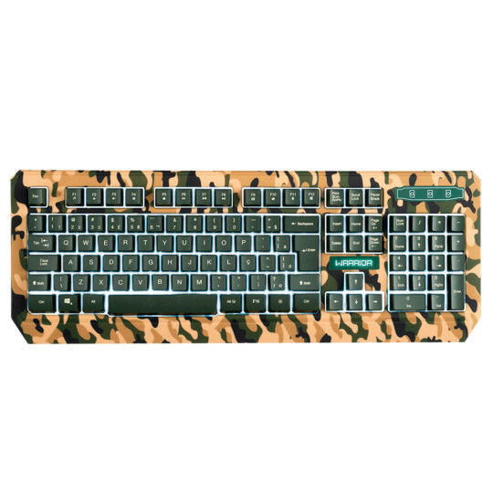 Kit Teclado e Mouse Gamer Warrior Kyler Army Camuflado Led - TC249