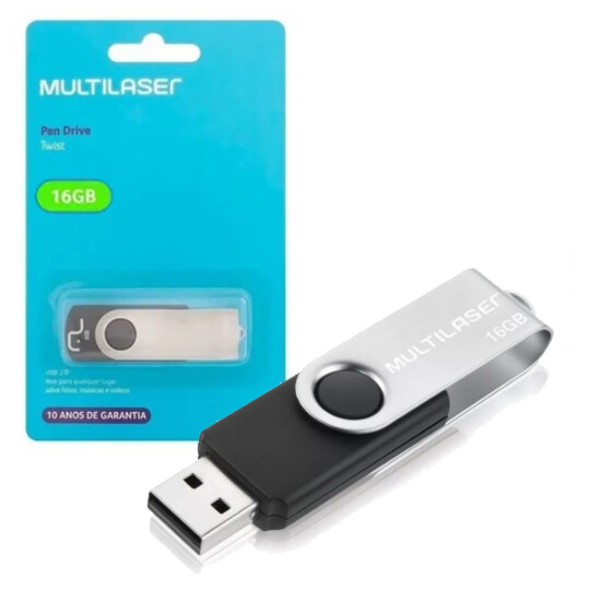 Pen Drive Multilaser Twist 16GB USB 2.0 Preto - PD588