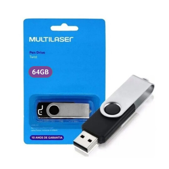 Pen Drive Multilaser Twist 64GB USB 2.0 Preto - PD590