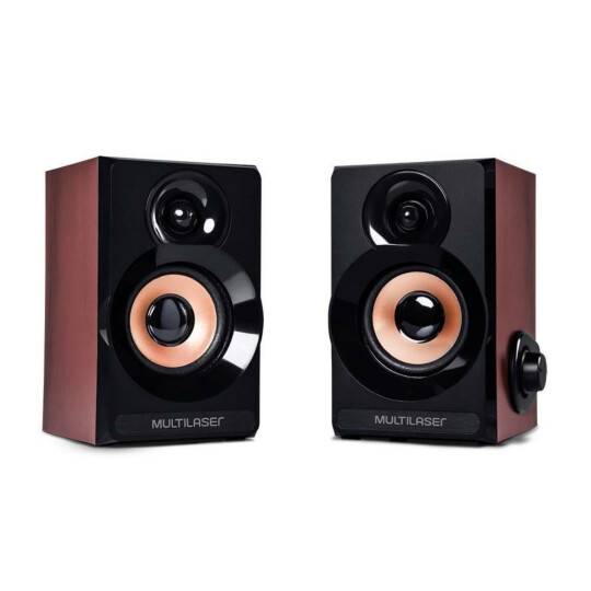 Caixa de Som Multilaser 2.0 6W RMS com Acabamento em Madeira - SP261