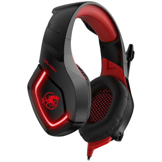 Headset Gamer Draxen com Microfone Preto e Vermelho - DN100/BK-RD