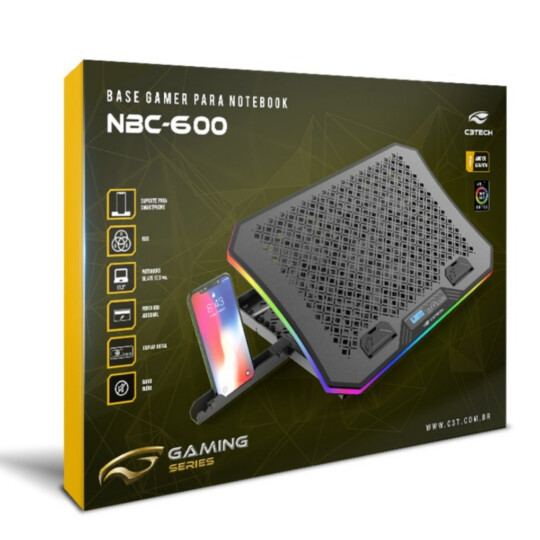 Base Gamer para Notebook 17.3' C3Tech com Coolers RGB LED - NBC-600BK