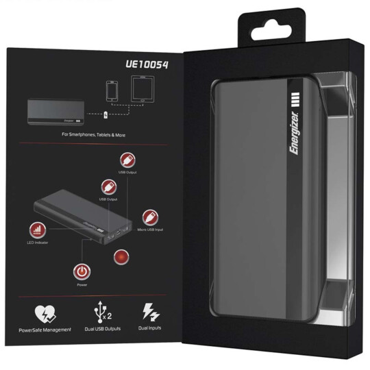 Power Bank Carregador Portátil Max Energizer 10.000 mAh - UE10054 BK
