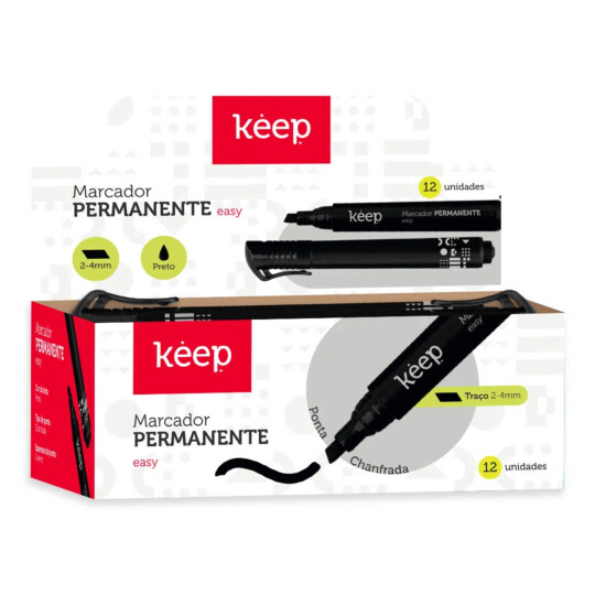 Pincel Marcador Permanente Multilaser Easy Preto Caixa c/ 12un Keep - MR049