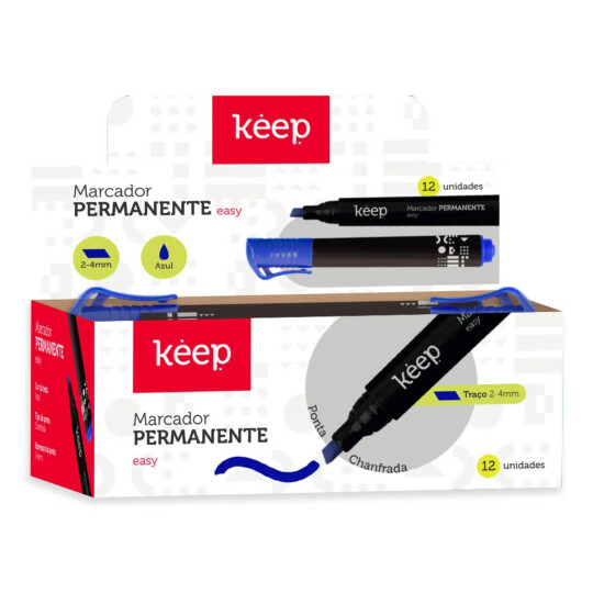 Pincel Marcador Permanente Multilaser Easy Azul Caixa c/ 12un Keep - MR049