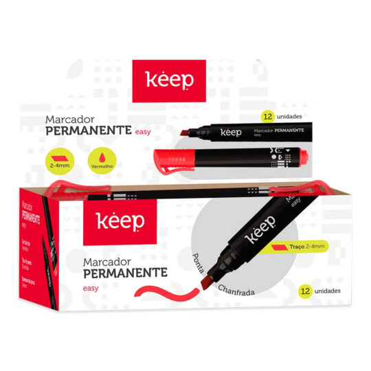 Pincel Marcador Permanente Multilaser Easy Vermelho Caixa c/ 12un Keep - MR051