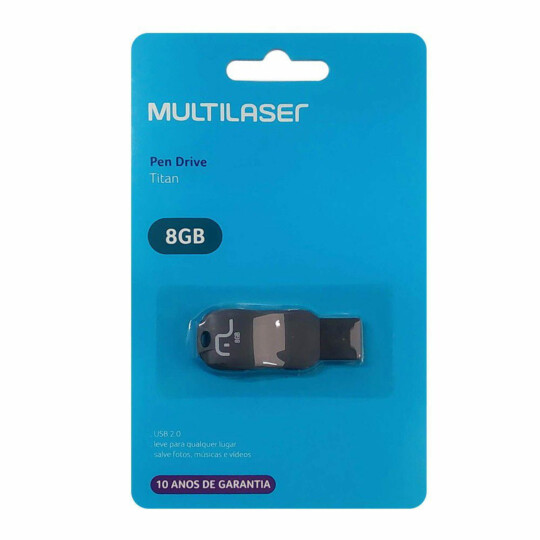 Pen Drive Titan 8GB USB Leitura 10MB/s e Gravação 3MB/s Preto Multilaser - PD601