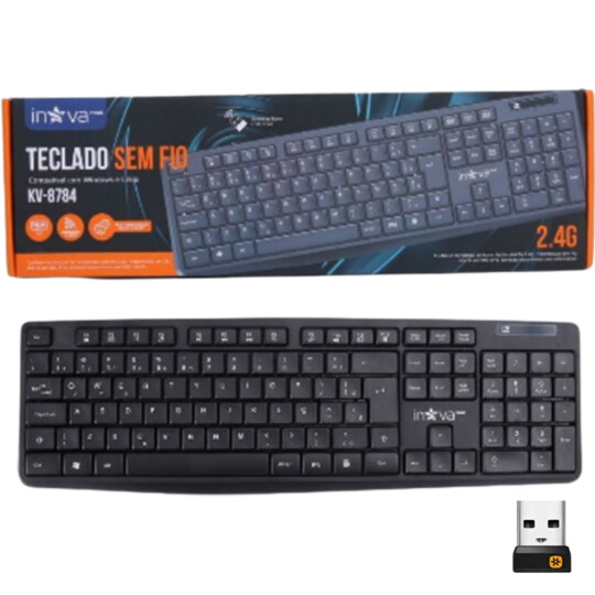 Teclado sem Fio Wireless 2.4 GHz Padrão ABNT2 Inova - KV-8784