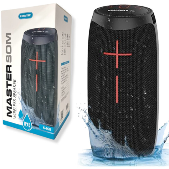 Caixa De Som Bluetooth 15W TWS Resistente á Água IPX6 Preta KIMASTER - K460P