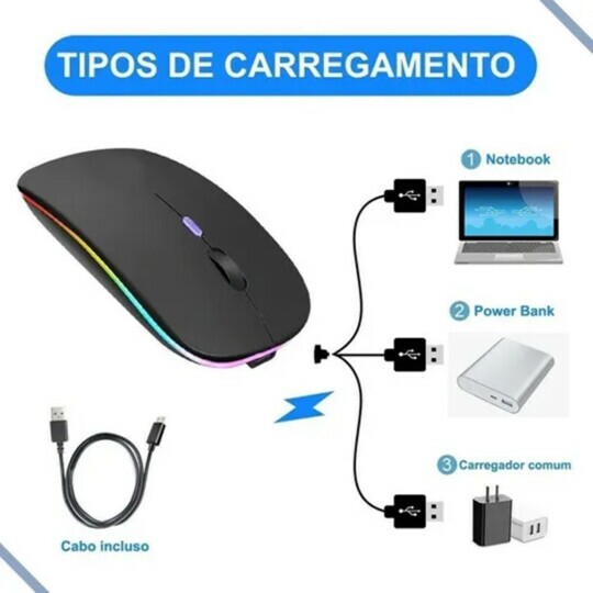 Mouse sem Fio Recarregável Bluetooth & Wireless 2.4 GHz - MS-S350L