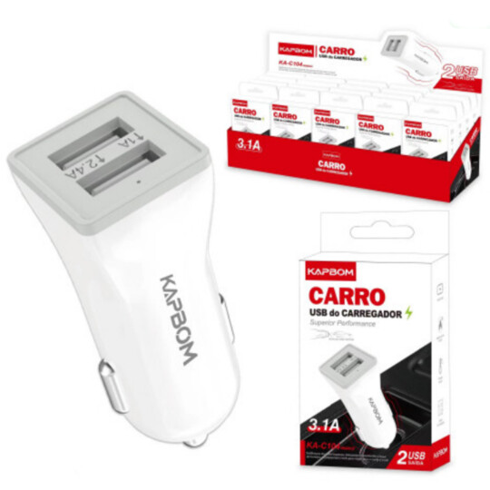 Carregador Veicular 2.4A para Celular com 2 Portas Usb - KA-C104