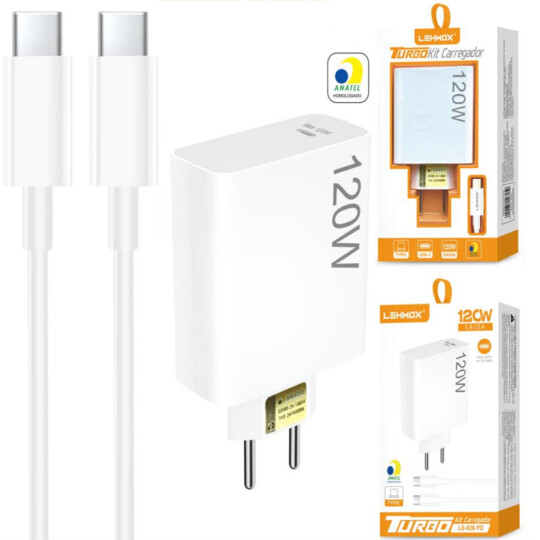 Carregador de Celular Turbo USB c/ Cabo Tipo-C 120W QC3.0 LE-626PD