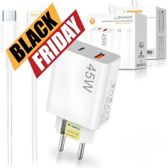 Carregador de Celular Turbo 45W PD USB com Cabo Lightning 1M Lehmox - LE-405 A+IOS