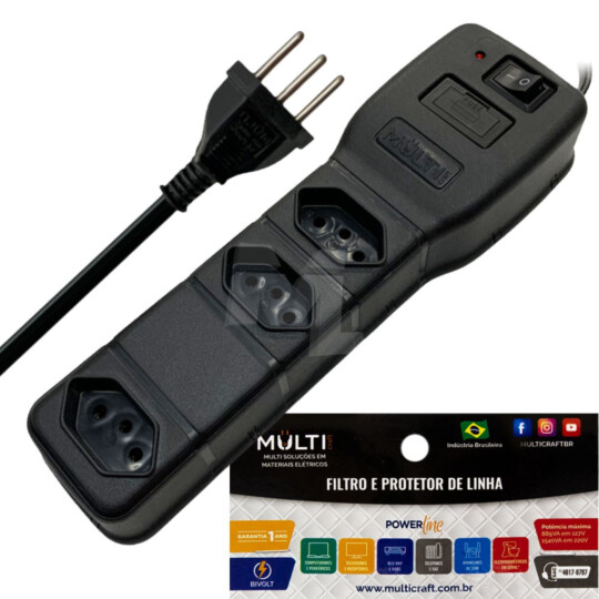 Filtro de Linha Power Line 3 Tomadas Bivolt 1540VA MULTICRAFT - 21411