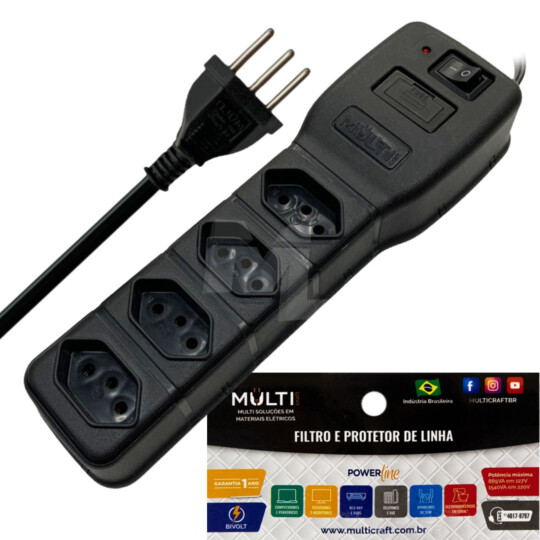 Filtro de Linha Power Line 4 Tomadas Bivolt 1540VA MULTICRAFT - 21428