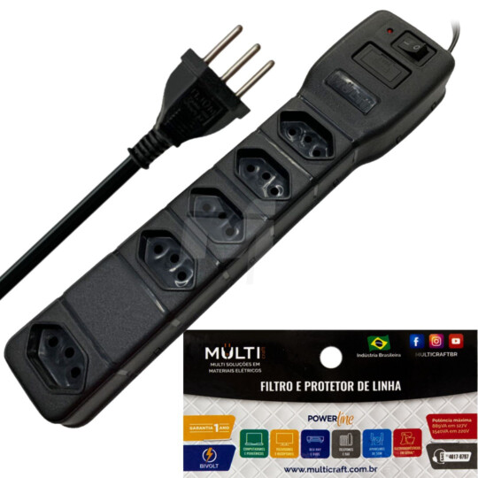 Filtro de Linha Power Line 5 Tomadas Bivolt 1540VA MULTICRAFT - 21435