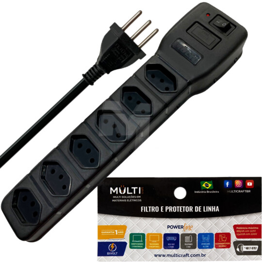 Filtro de Linha Power Line 6 Tomadas Bivolt 1540VA MULTICRAFT - 21442