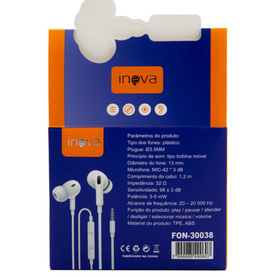 Fone de Ouvido com Microfone Conexão P2 3.5 mm INOVA - FON-30038