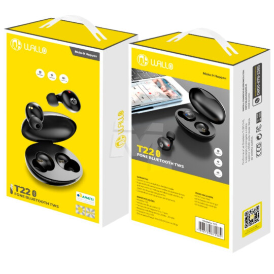 Fone Bluetooth sem Fio TWS Wireless WALLO - T22
