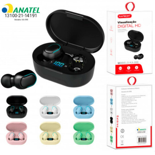 Fone Bluetooth TWS Airdots E7S 5.0 Case com Display - KA-999 COLORIDO