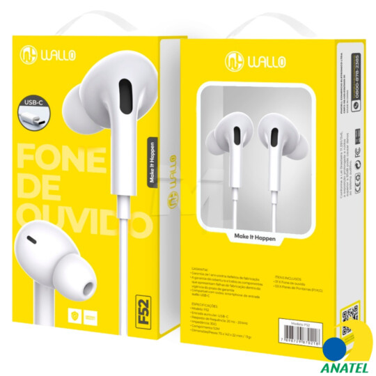 Fone de Ouvido Intra-Auricular Conexão Type-C 1.2 Metros WALLO - FO 52