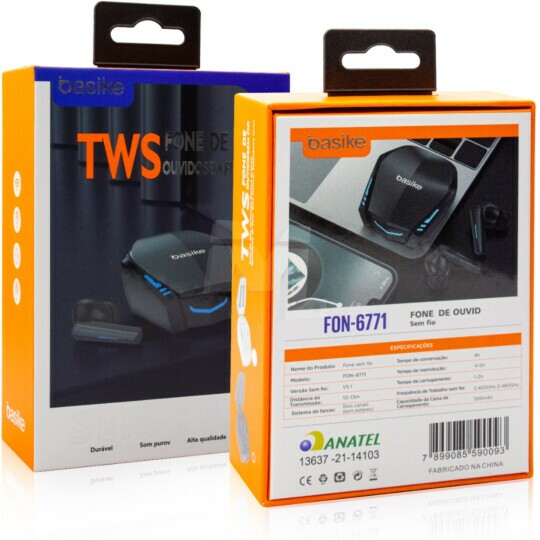 Fone de Ouvido Bluetooth TWS sem Fio BASIKE - BAFON-6771