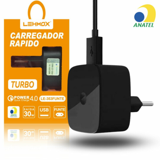 Carregador Turbo Quick Charge 4.0 30W selo Anatel LEHMOX - LE-353 FUNTE