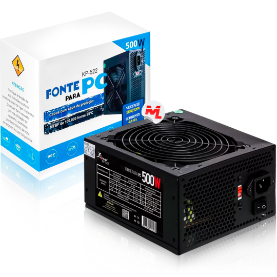 Fonte ATX 500W Gamer Silenciosa Bivolt Manual Knup - KP-522