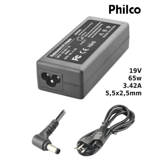 Fonte para Notebook Compatível com PHILCO 19V 3.42A 65W 5,5x2,5mm SUMEXR - PH-18
