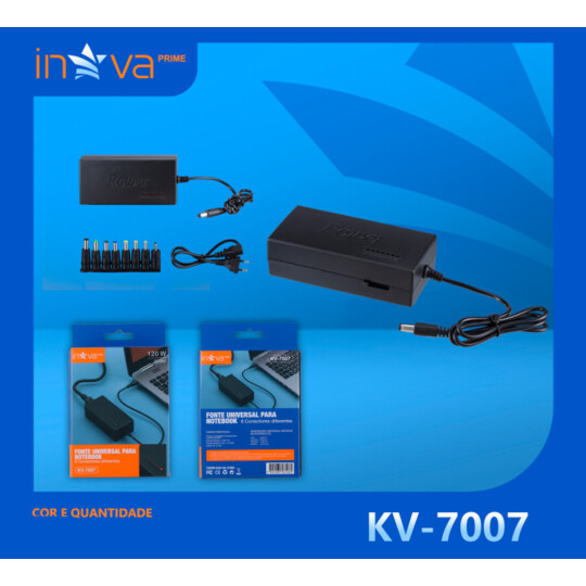 Fonte Universal para Notebook 12-24V 120W 8 Plugues INOVA - MD-7007