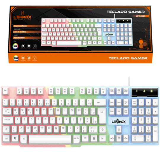 Teclado Gamer iluminado membrana Branco Lehmox - LEY-2085 